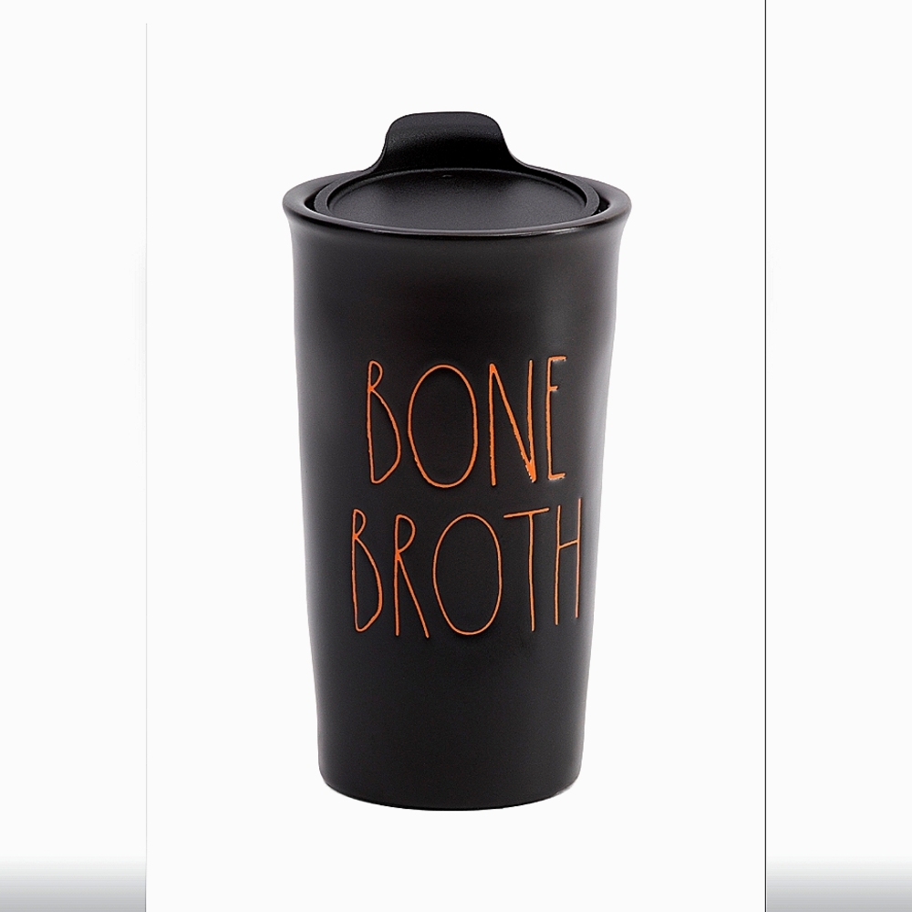 Rae Dunn "BONE BROTH" Insulated hot/cold coffee beverage travel mug NEW IN BOX!